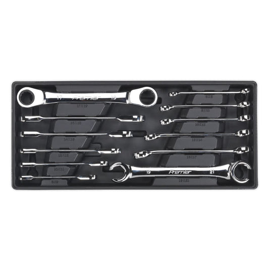 Sealey TBT13 Tool Tray with Flare Nut & Ratchet Ring Spanner Set 12pc Sealey