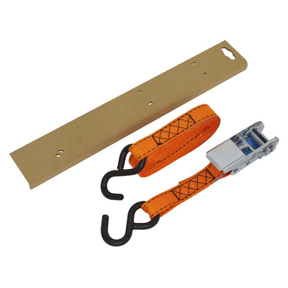 Sealey TD0635S Ratchet Strap 25mm x 5m Polyester Webbing S-Hook with Corner Protector 600kg Breaking Strength Sealey