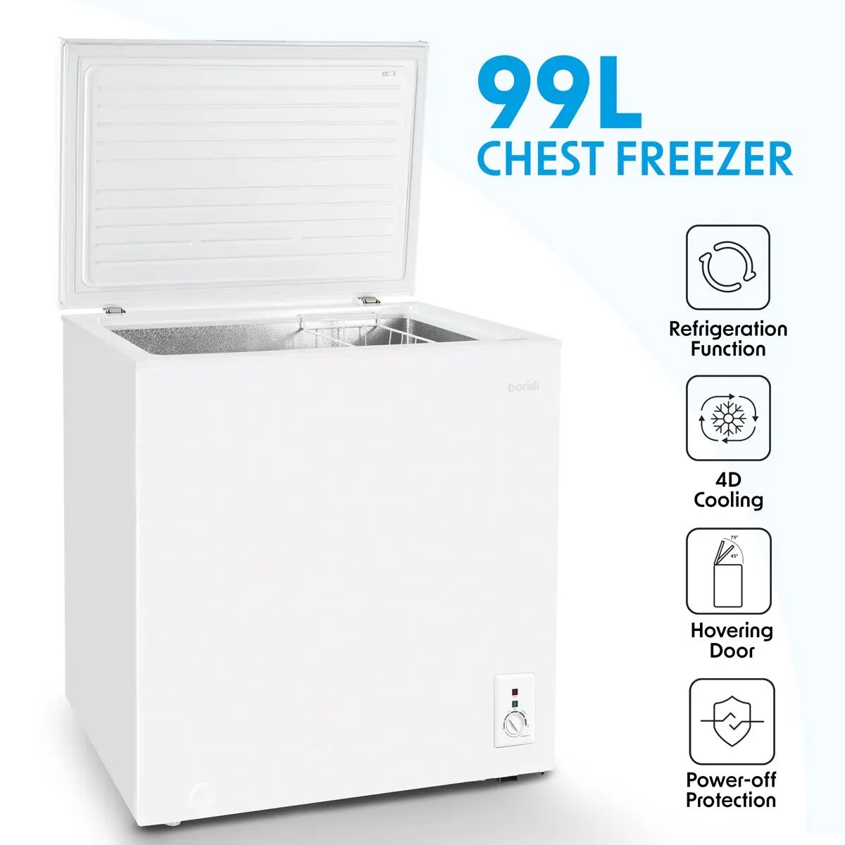 Baridi DH116 Freestanding Chest Freezer 99L Capacity -12 to -24°C Adjustable Thermostat with White Baridi