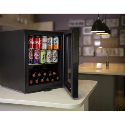 Baridi DH12 50L Tabletop Beer & Drinks Mini Fridge with Light 3-10°C - Black & Glass Baridi