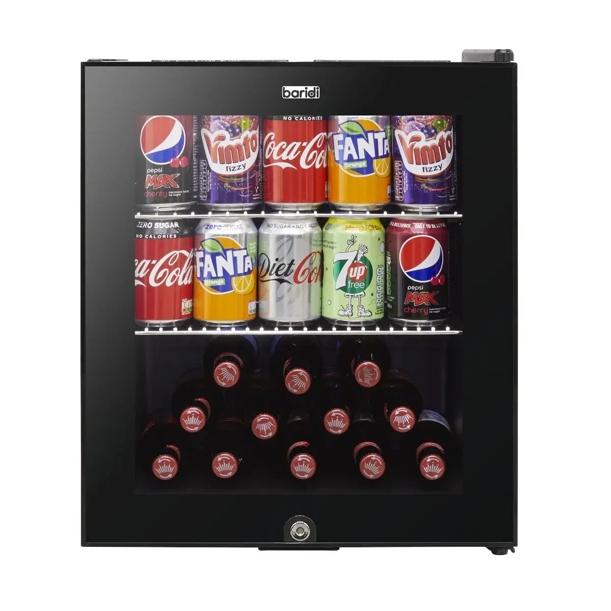 Baridi DH12 50L Tabletop Beer & Drinks Mini Fridge with Light 3-10°C - Black & Glass Baridi
