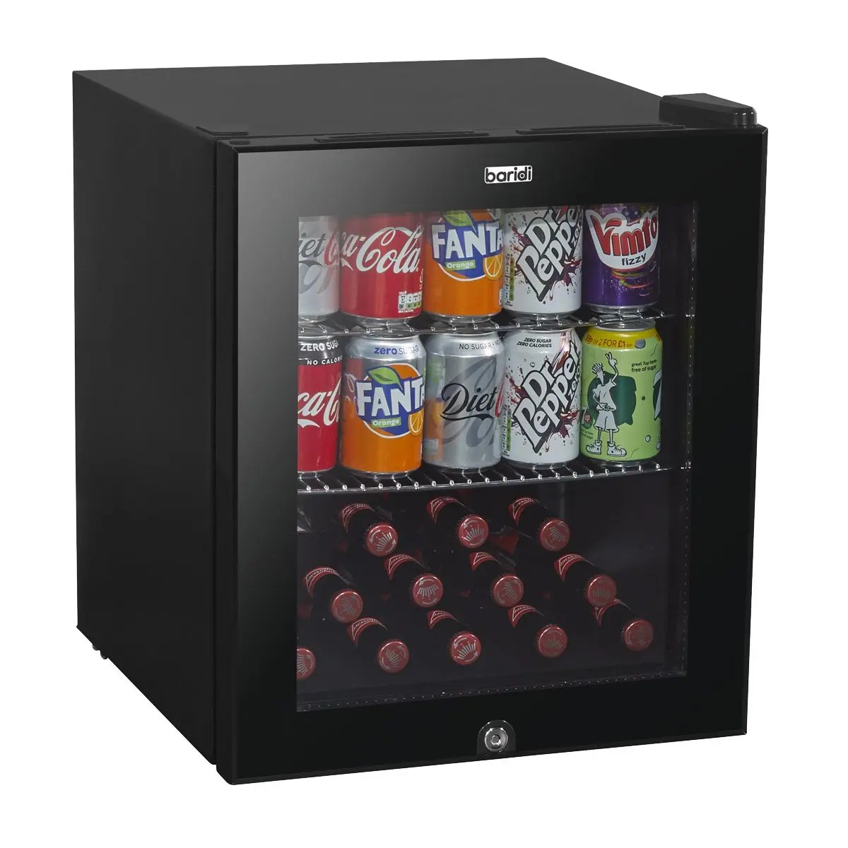 Baridi DH12 50L Tabletop Beer & Drinks Mini Fridge with Light 3-10°C - Black & Glass Baridi