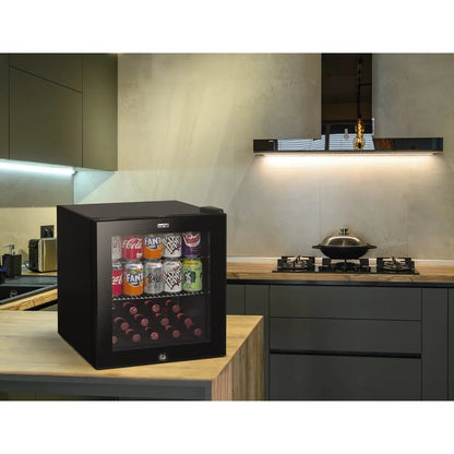 Baridi DH12 50L Tabletop Beer & Drinks Mini Fridge with Light 3-10°C - Black & Glass Baridi