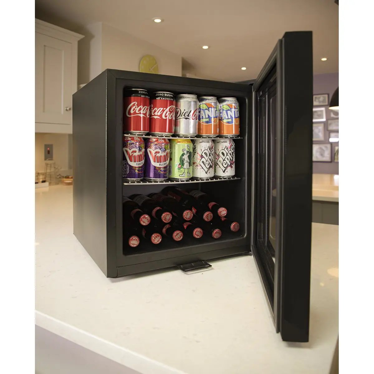 Baridi DH12 50L Tabletop Beer & Drinks Mini Fridge with Light 3-10°C - Black & Glass Baridi