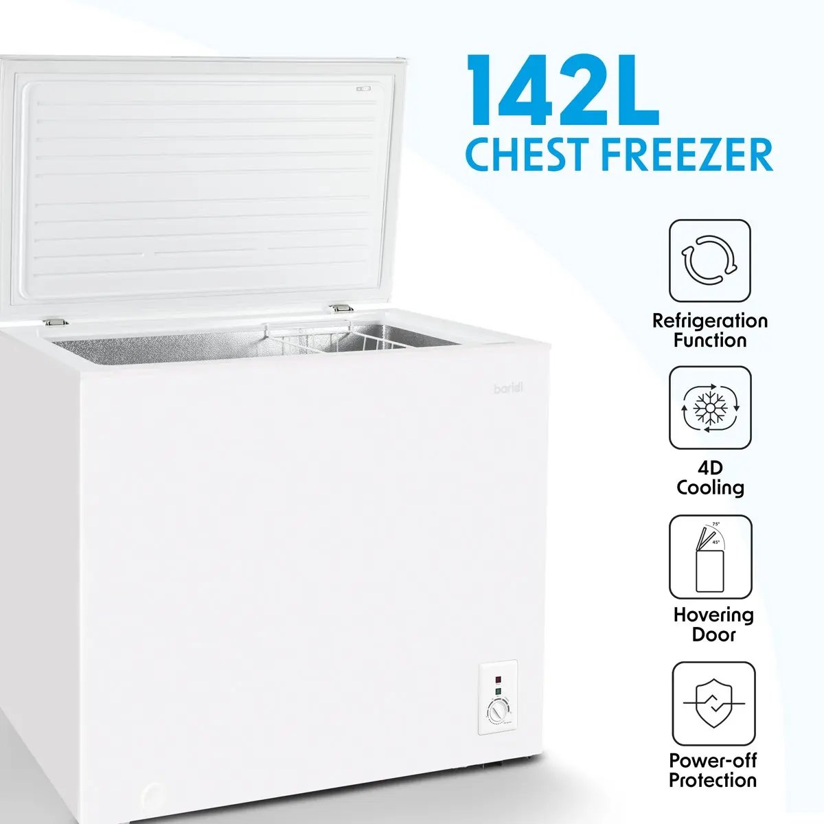 Baridi DH120 Freestanding Chest Freezer 142L Capacity -12 to -24°C Adjustable Thermostat White Baridi