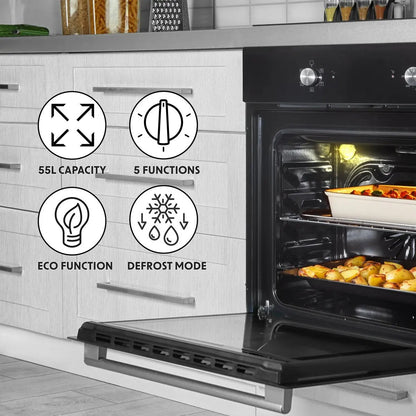 Baridi DH124 60cm Built-In Five Function Fan Assisted Oven 55L Capacity Black Baridi