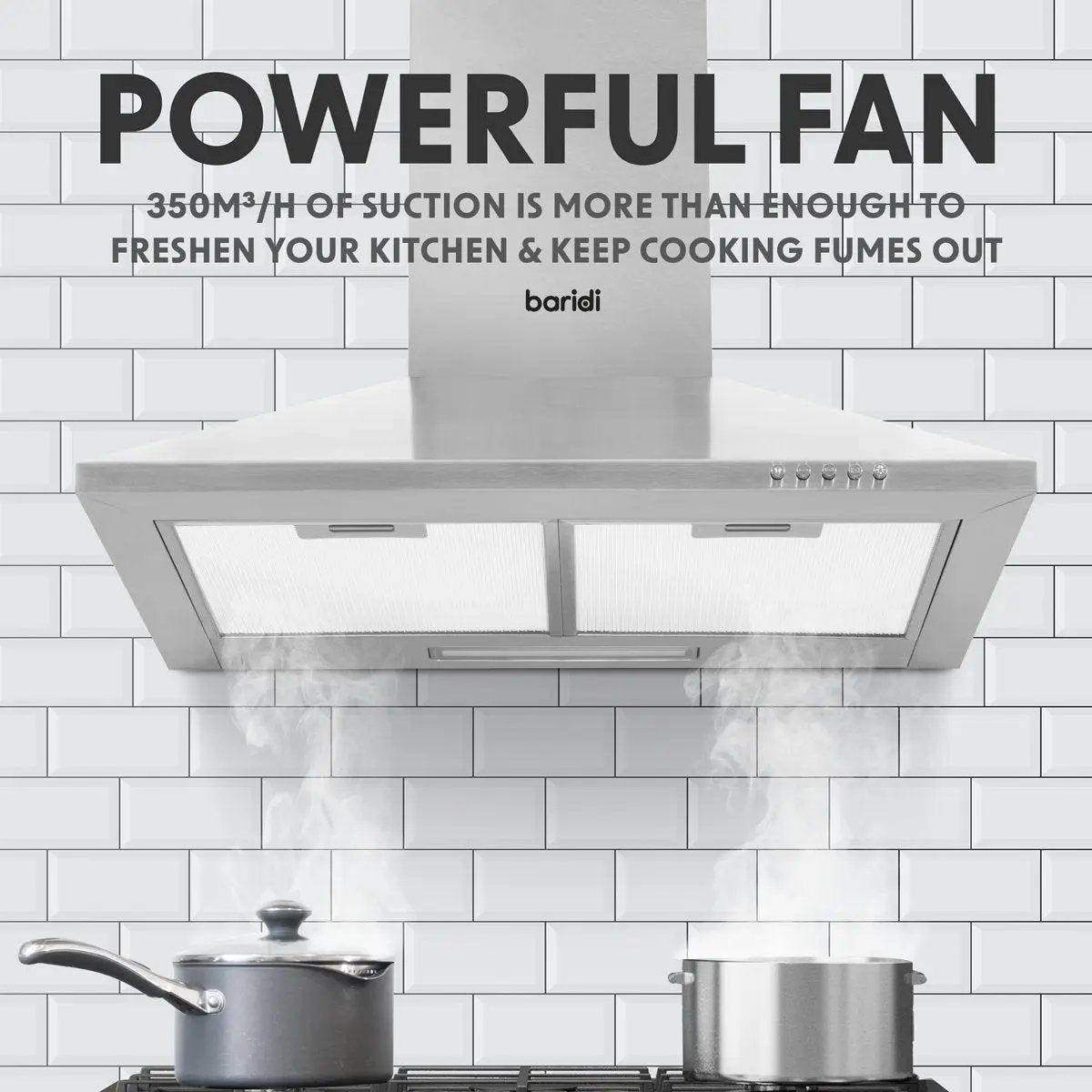 Baridi DH126 60cm Chimney Style Cooker Hood with Carbon Filters Stainless Steel Baridi