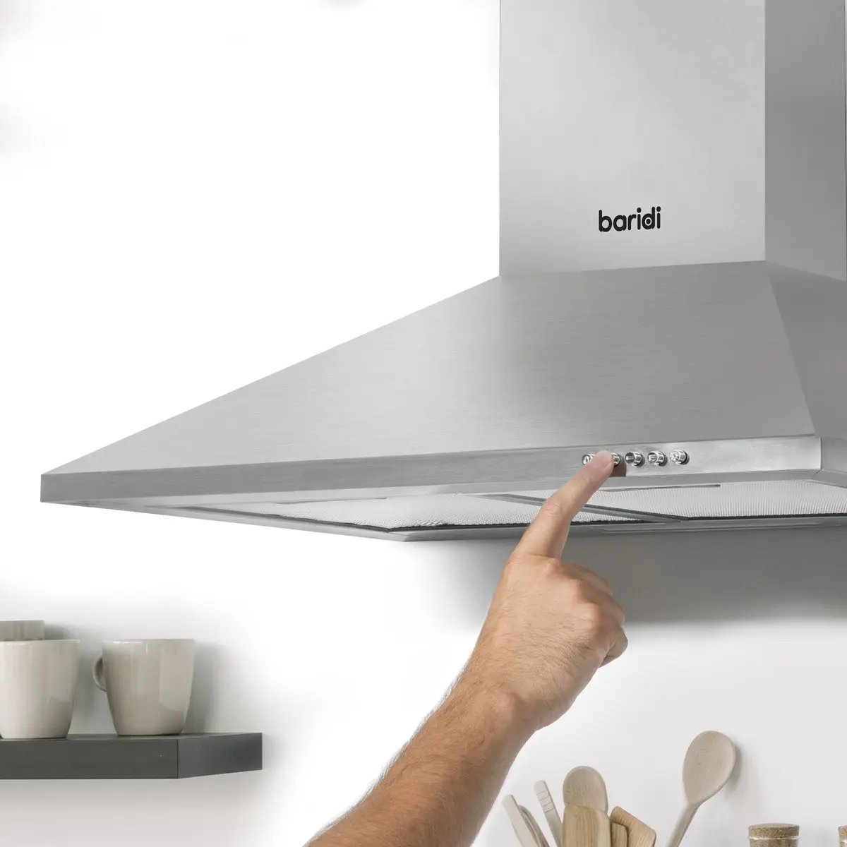 Baridi DH126 60cm Chimney Style Cooker Hood with Carbon Filters Stainless Steel Baridi