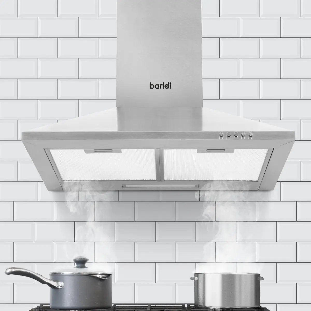 Baridi DH126 60cm Chimney Style Cooker Hood with Carbon Filters Stainless Steel Baridi