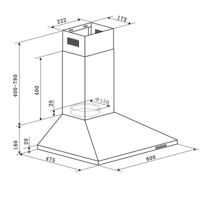Baridi DH126 60cm Chimney Style Cooker Hood with Carbon Filters Stainless Steel Baridi