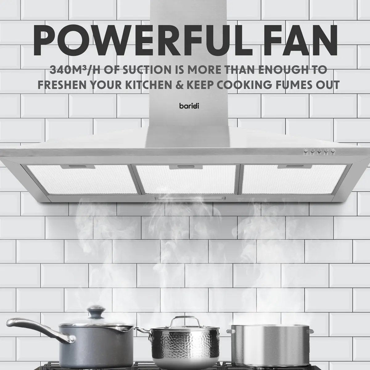 Baridi DH127 90cm Chimney Style Cooker Hood with Carbon Filters Stainless Steel Baridi