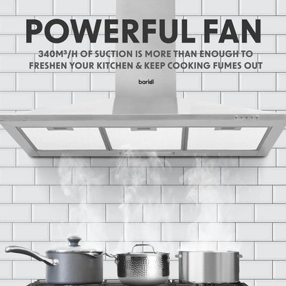 Baridi DH127 90cm Chimney Style Cooker Hood with Carbon Filters Stainless Steel Baridi