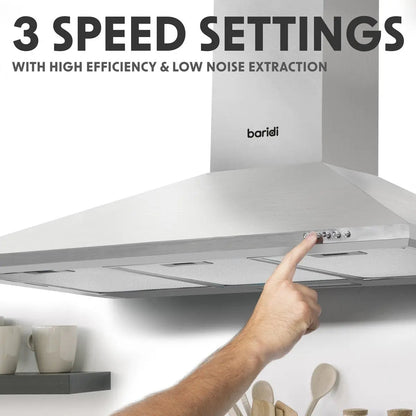 Baridi DH127 90cm Chimney Style Cooker Hood with Carbon Filters Stainless Steel Baridi