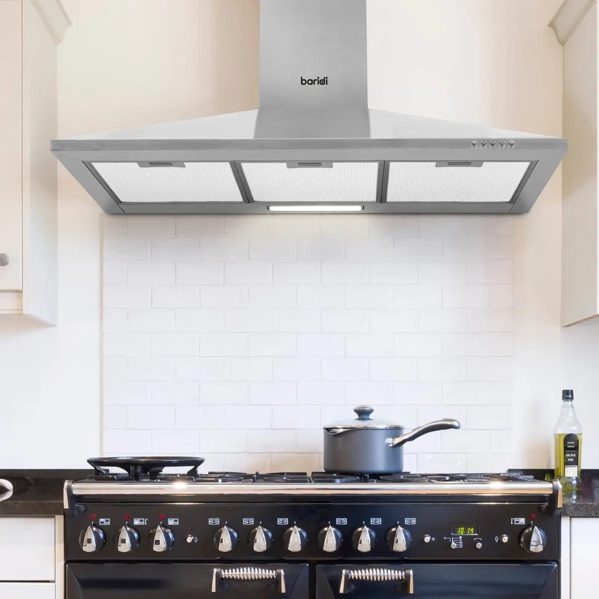 Baridi DH127 90cm Chimney Style Cooker Hood with Carbon Filters Stainless Steel Baridi