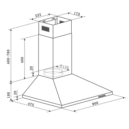 Baridi DH127 90cm Chimney Style Cooker Hood with Carbon Filters Stainless Steel Baridi