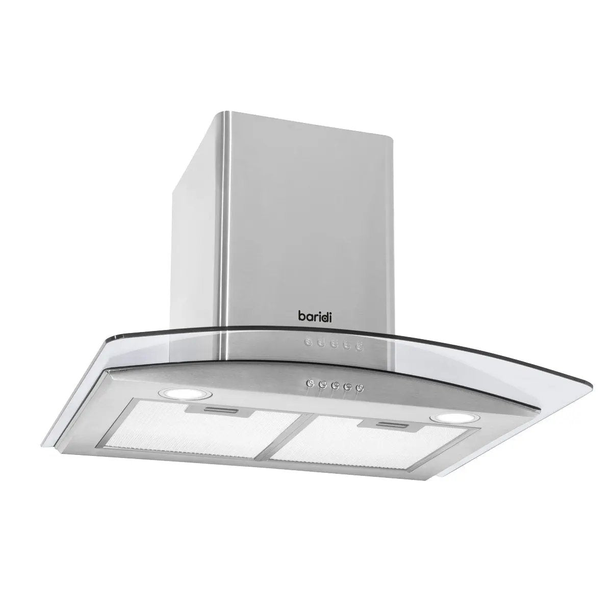 Baridi DH128 60cm Curved Glass Cooker Hood with Carbon Filters LED Lights Stainless Steel Baridi