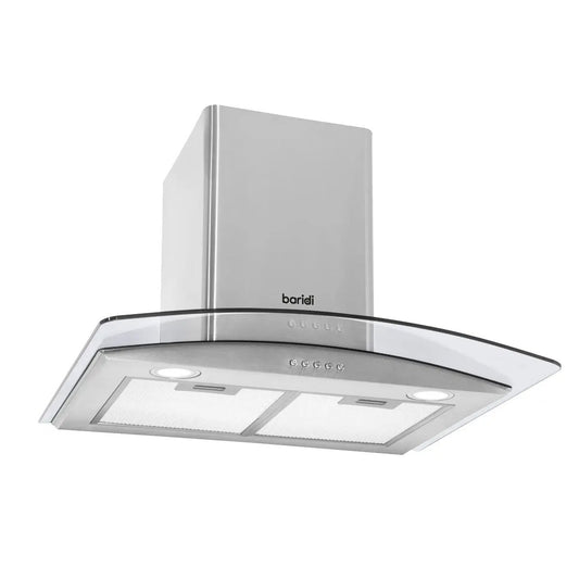 Baridi DH128 60cm Curved Glass Cooker Hood with Carbon Filters LED Lights Stainless Steel Baridi