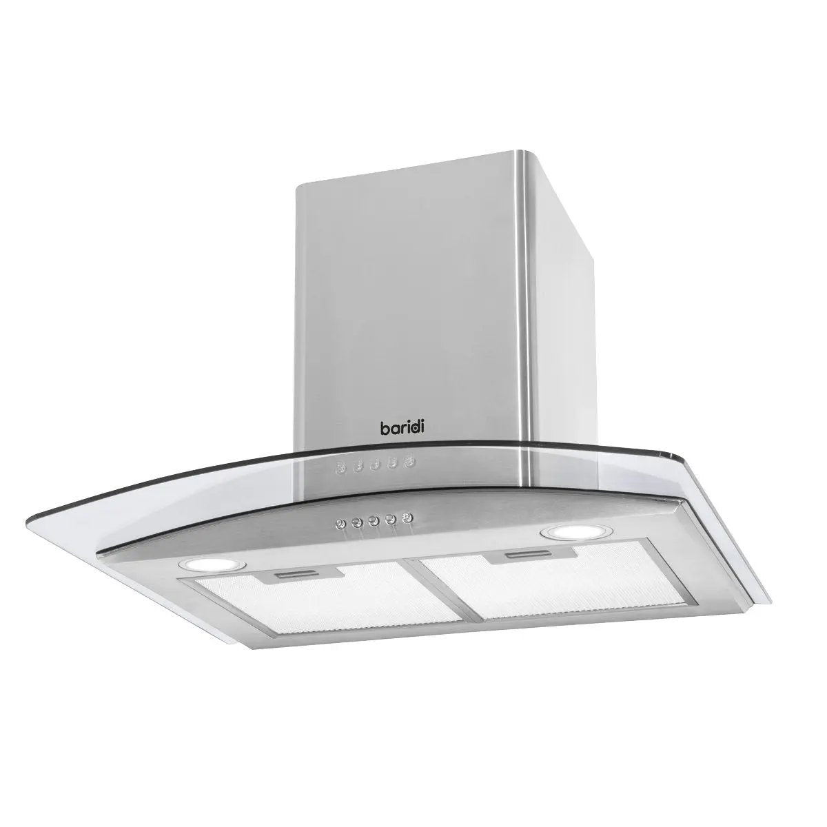 Baridi DH128 60cm Curved Glass Cooker Hood with Carbon Filters LED Lights Stainless Steel Baridi