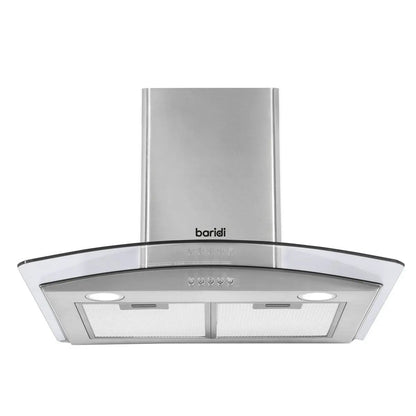 Baridi DH128 60cm Curved Glass Cooker Hood with Carbon Filters LED Lights Stainless Steel Baridi