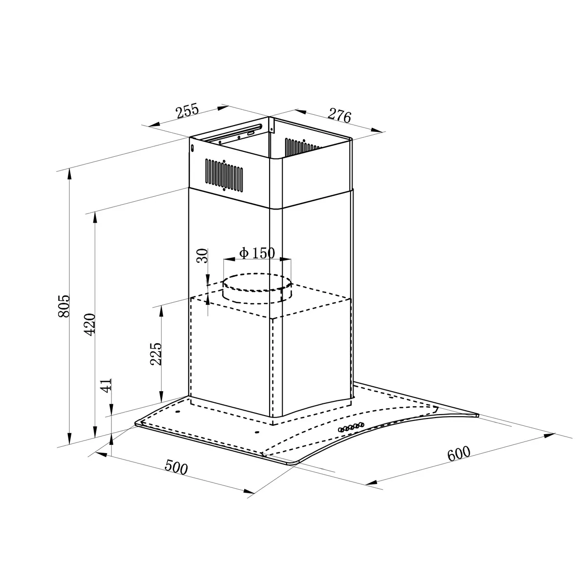 Baridi DH128 60cm Curved Glass Cooker Hood with Carbon Filters LED Lights Stainless Steel Baridi