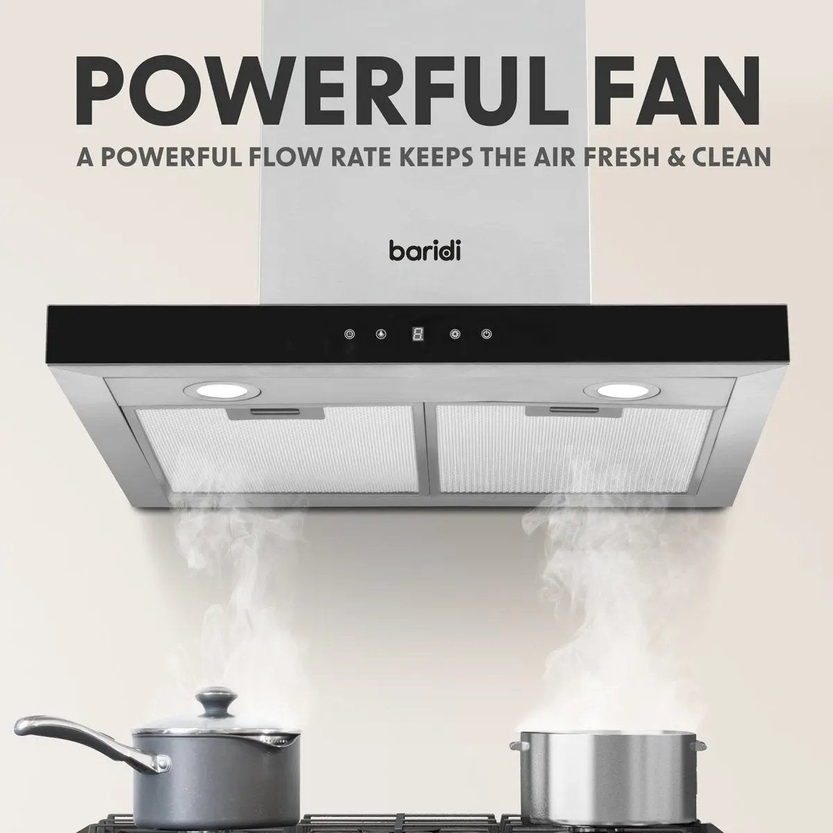 Baridi DH130 60cm T-Shape Chimney Cooker Hood with Carbon Filters Stainless Steel Baridi