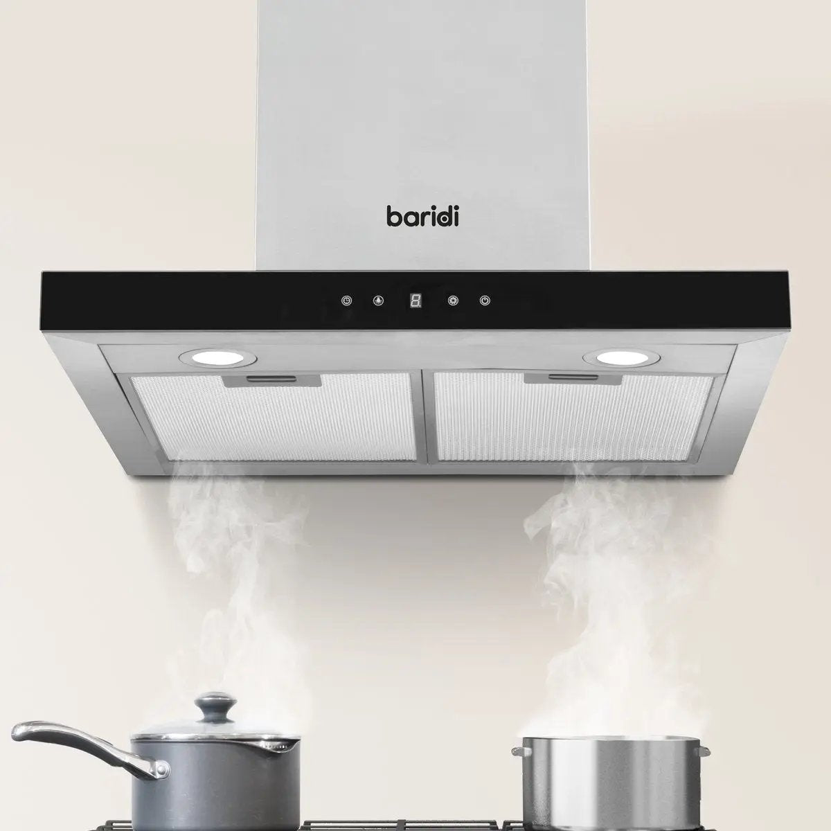 Baridi DH130 60cm T-Shape Chimney Cooker Hood with Carbon Filters Stainless Steel Baridi