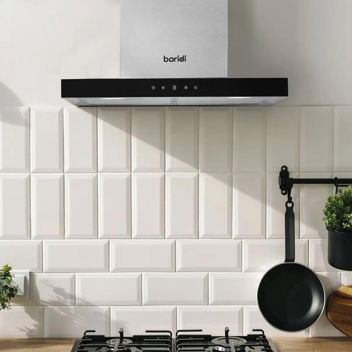 Baridi DH130 60cm T-Shape Chimney Cooker Hood with Carbon Filters Stainless Steel Baridi