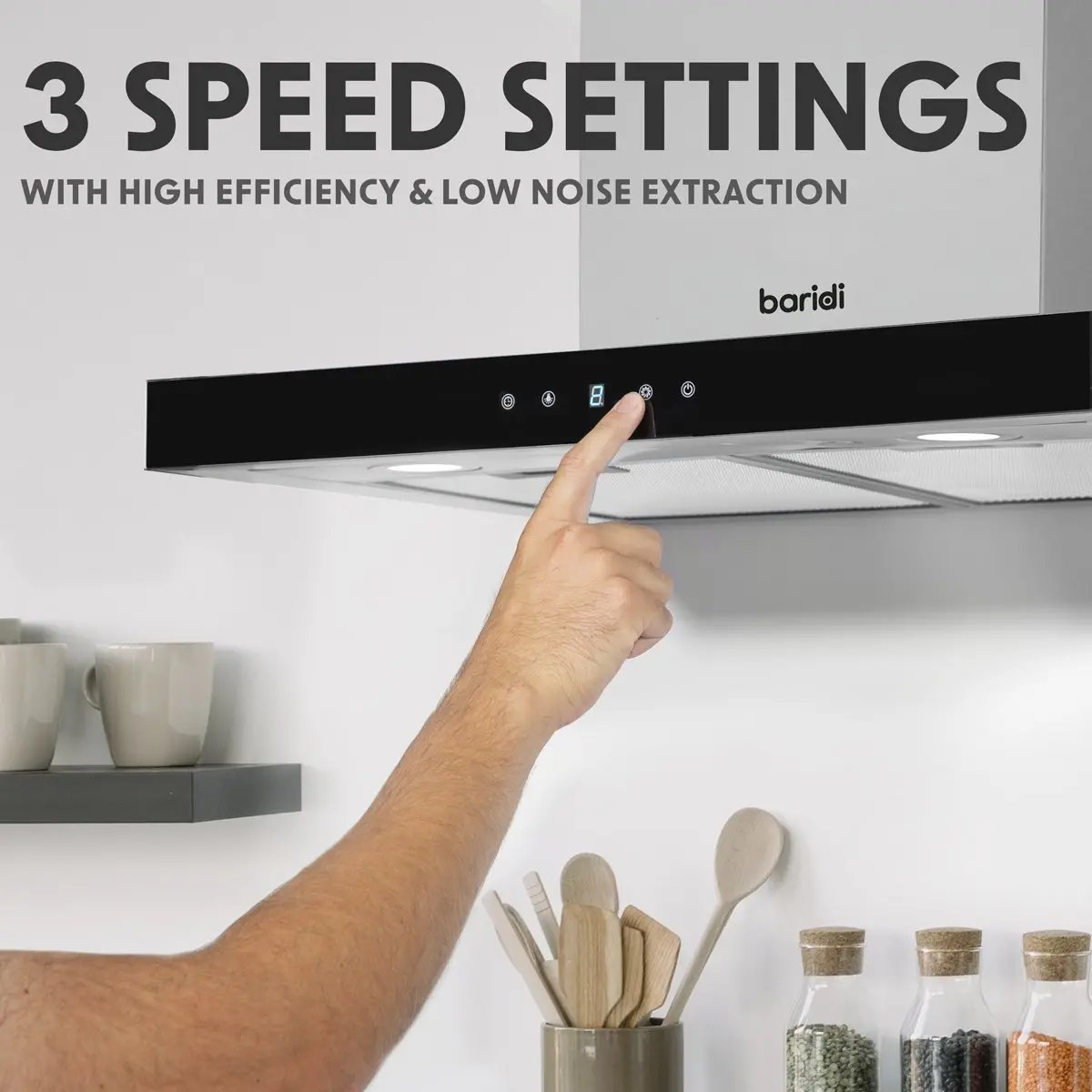 Baridi DH130 60cm T-Shape Chimney Cooker Hood with Carbon Filters Stainless Steel Baridi