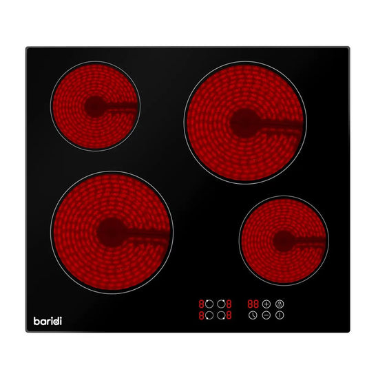 Baridi DH131 60cm Built-In Ceramic Hob 4 Cooking Zones Black Glass 6000W with Touch Controls Timer Baridi