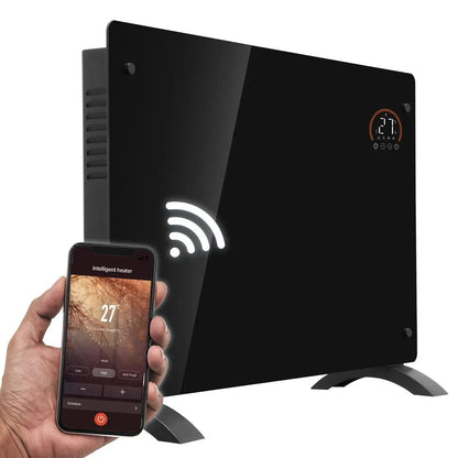 Baridi DH139 Electric Glass Panel Heater 2000W Thermostat Controlled Radiator with 24Hr 7 Day Timer Wi-Fi Enabled Remote Control Black Baridi