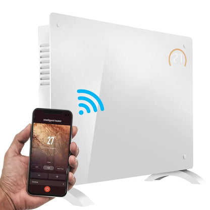 Baridi DH140 Electric Glass Panel Heater 2000W Thermostat Controlled 24Hr 7 Day Timer Wi-Fi Enabled Remote Control White Baridi