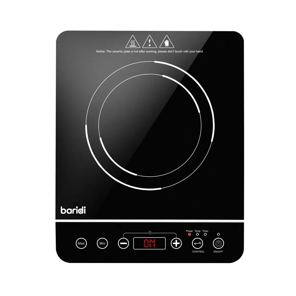 Baridi DH145 Induction Hob: Single Zone with 13A Plug 10 Power Settings 200W-2000W Touch Controls 3-Hour Timer Function Child Lock Black Baridi