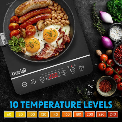 Baridi DH145 Induction Hob: Single Zone with 13A Plug 10 Power Settings 200W-2000W Touch Controls 3-Hour Timer Function Child Lock Black Baridi