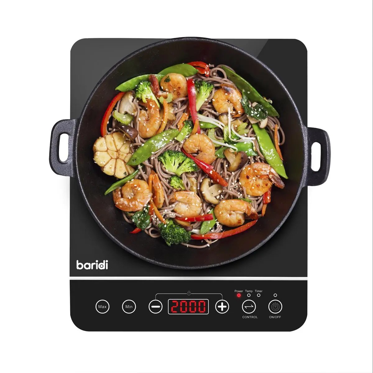Baridi DH145 Induction Hob: Single Zone with 13A Plug 10 Power Settings 200W-2000W Touch Controls 3-Hour Timer Function Child Lock Black Baridi