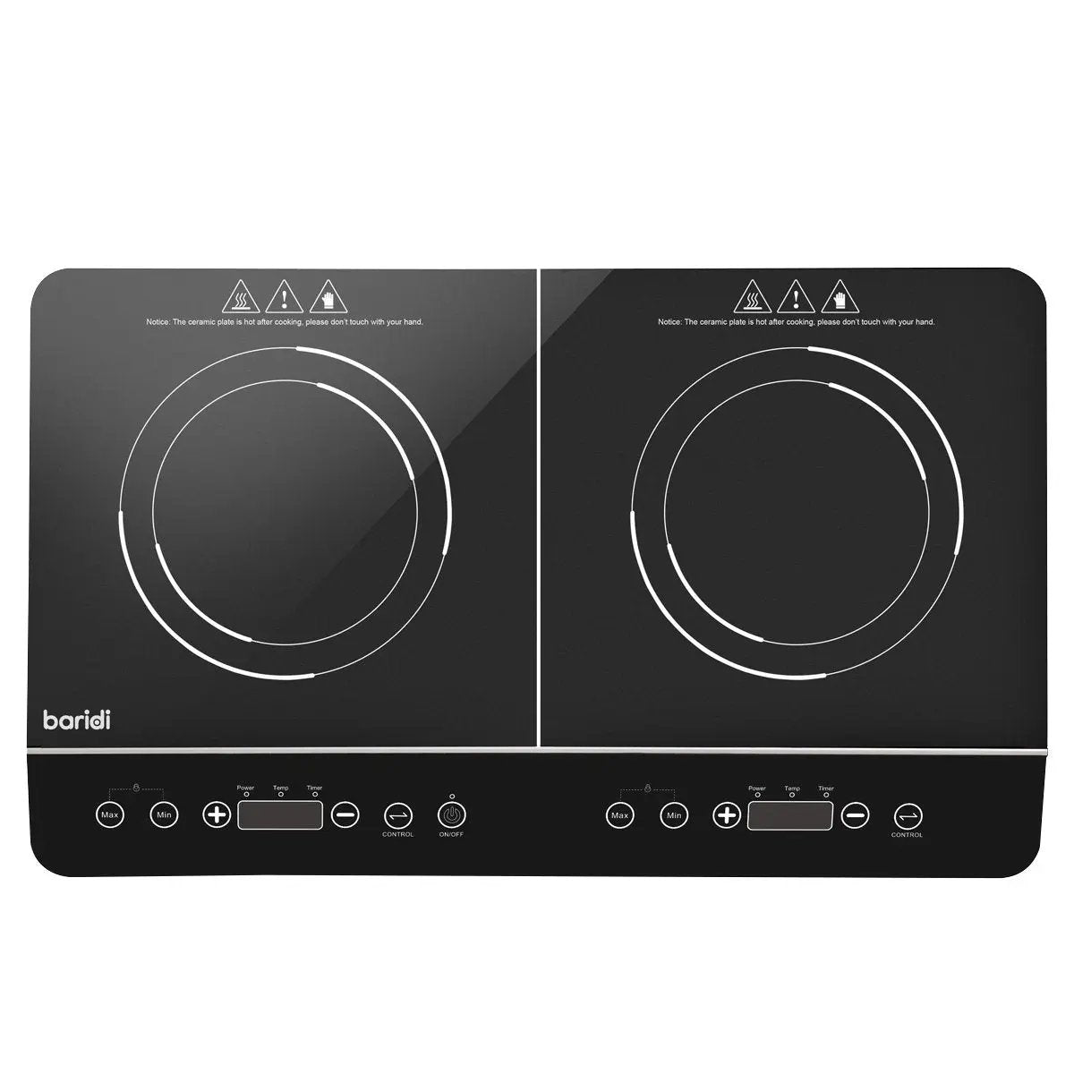Baridi DH146 Portable Induction Hob: Two Zone Cooktop with 13A Plug 2800W 10 Power Settings Touch Controls 3-Hour Timer Function Child Safety Lock Black Baridi