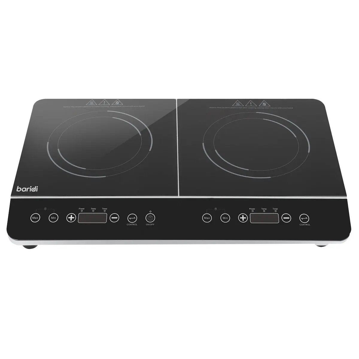 Baridi DH146 Portable Induction Hob: Two Zone Cooktop with 13A Plug 2800W 10 Power Settings Touch Controls 3-Hour Timer Function Child Safety Lock Black Baridi