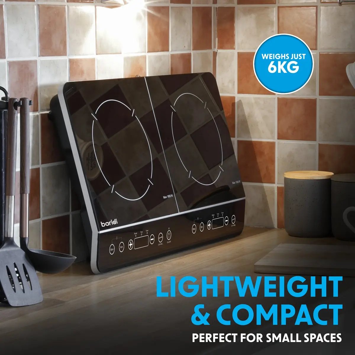 Baridi DH146 Portable Induction Hob: Two Zone Cooktop with 13A Plug 2800W 10 Power Settings Touch Controls 3-Hour Timer Function Child Safety Lock Black Baridi