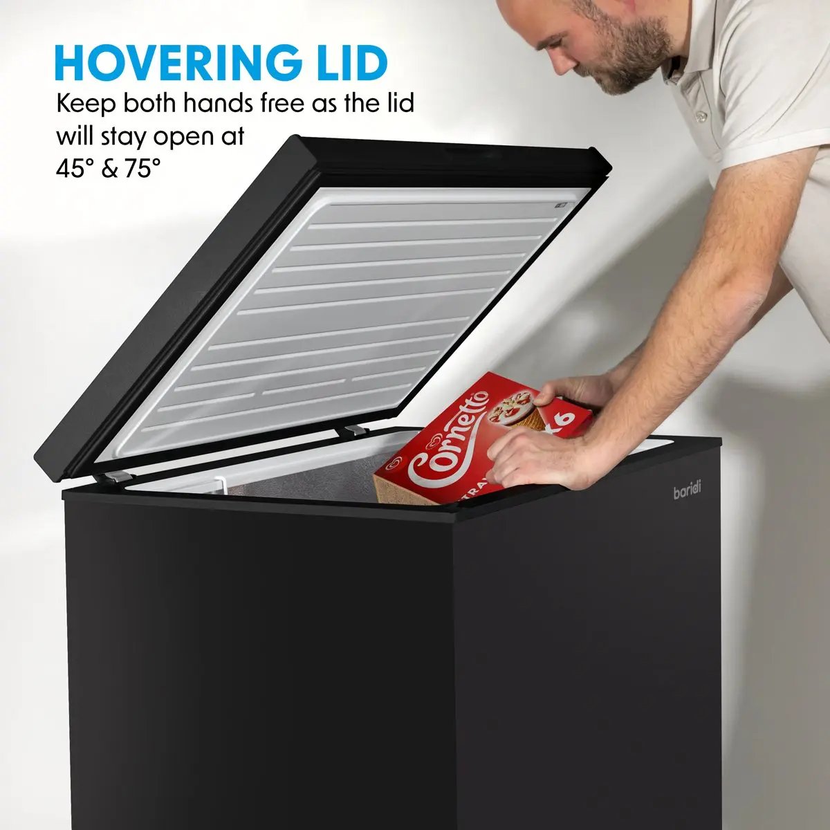 Baridi DH151 Freestanding Chest Freezer 199L Capacity Garages and Outbuilding Safe -12 to -24°C Adjustable Thermostat with Refrigeration Mode Black Baridi