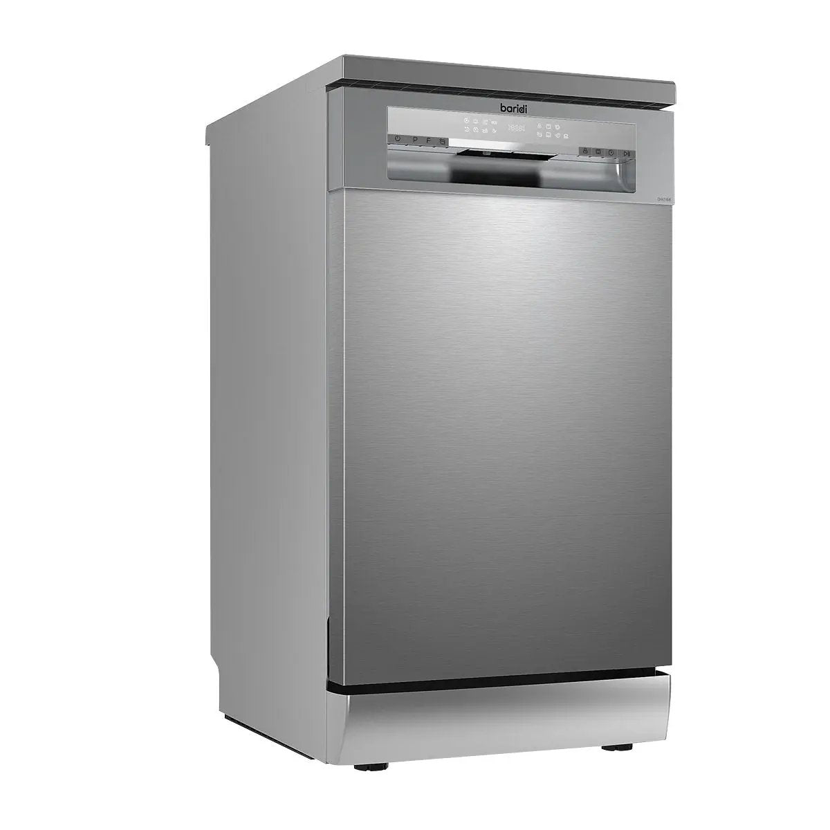 Baridi DH166 Slimline Freestanding Dishwasher 45cm Wide with 10 Place Settings 8 Programs & 5 Functions LED Display Silver Baridi