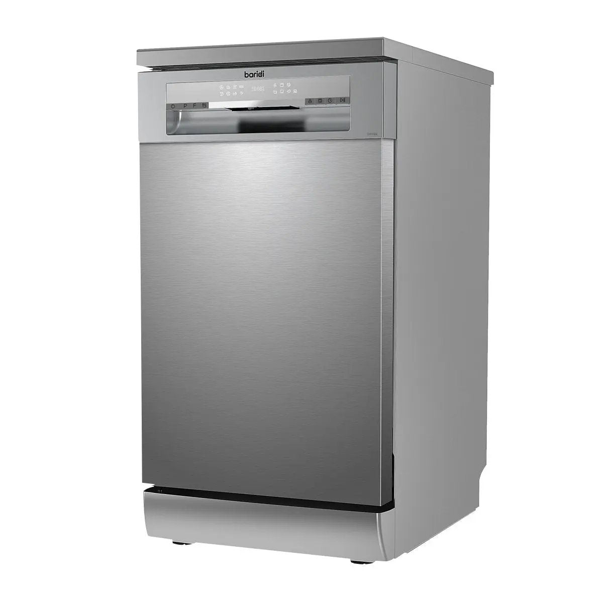 Baridi DH166 Slimline Freestanding Dishwasher 45cm Wide with 10 Place Settings 8 Programs & 5 Functions LED Display Silver Baridi