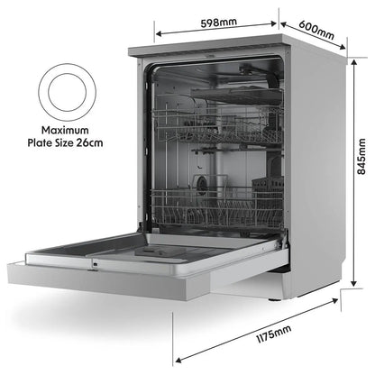 Baridi DH167 Freestanding Dishwasher Full Size Standard 60cm Wide with 14 Place Settings 8 Programs & 5 Functions LED Display Silver Baridi