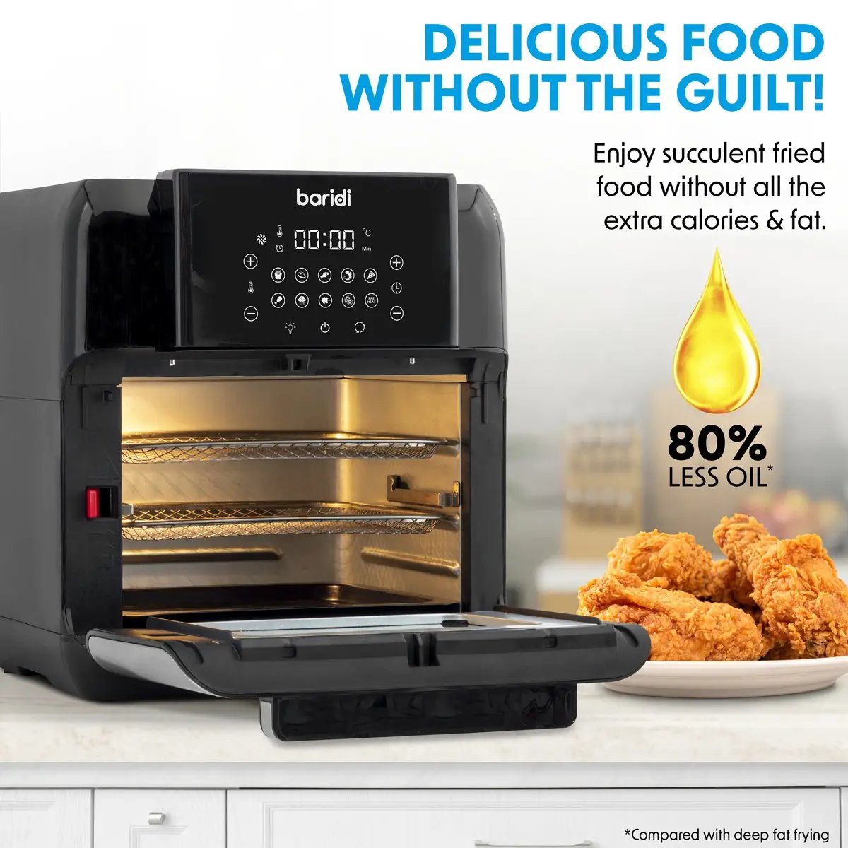 Baridi DH170 Air Fryer & Rotisserie 10 Preset Programs 1500W 12L Black & Silver Baridi