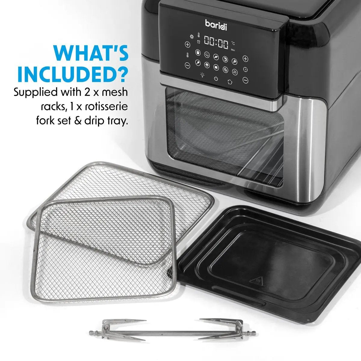 Baridi DH170 Air Fryer & Rotisserie 10 Preset Programs 1500W 12L Black & Silver Baridi