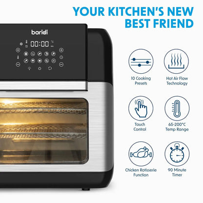 Baridi DH170 Air Fryer & Rotisserie 10 Preset Programs 1500W 12L Black & Silver Baridi