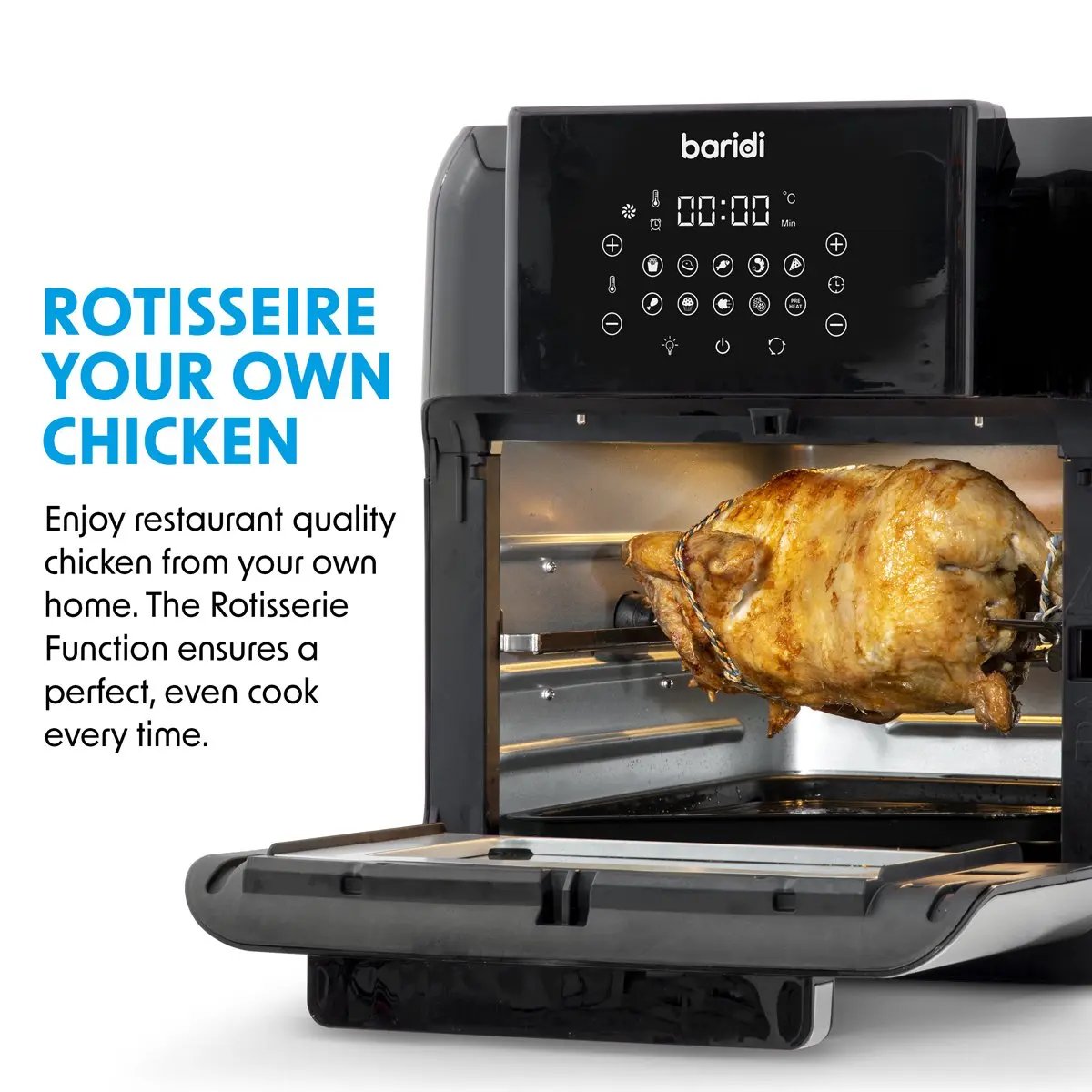 Baridi DH170 Air Fryer & Rotisserie 10 Preset Programs 1500W 12L Black & Silver Baridi