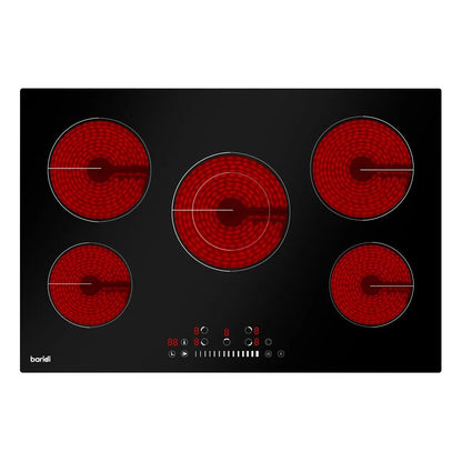 Baridi DH175 77cm Built-In Ceramic Hob with 5 Cooking Zones Black Glass 8200W with Slider Touch Controls Timer Baridi