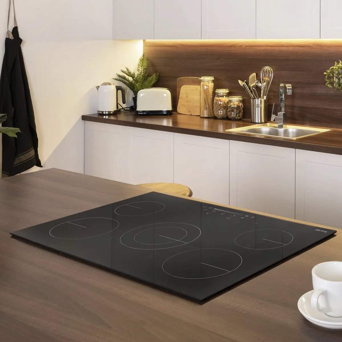 Baridi DH175 77cm Built-In Ceramic Hob with 5 Cooking Zones Black Glass 8200W with Slider Touch Controls Timer Baridi