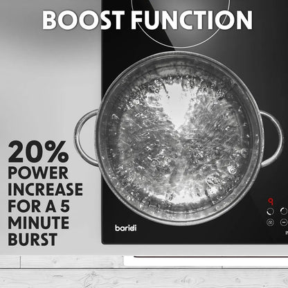 Baridi DH176 60cm Built-In Induction Hob with 4 Cooking Zones Black Glass 6800W with 9 Power Settings Touch Controls & Timer Hardwired Baridi