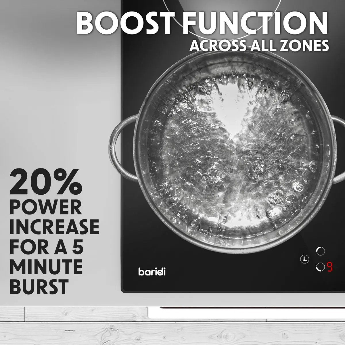 Baridi DH177 60cm Built-In Induction Hob with 4 Cooking Zones 2800W Boost Function 9 Power Levels Touch Control Timer supplied with 13A Plug Baridi