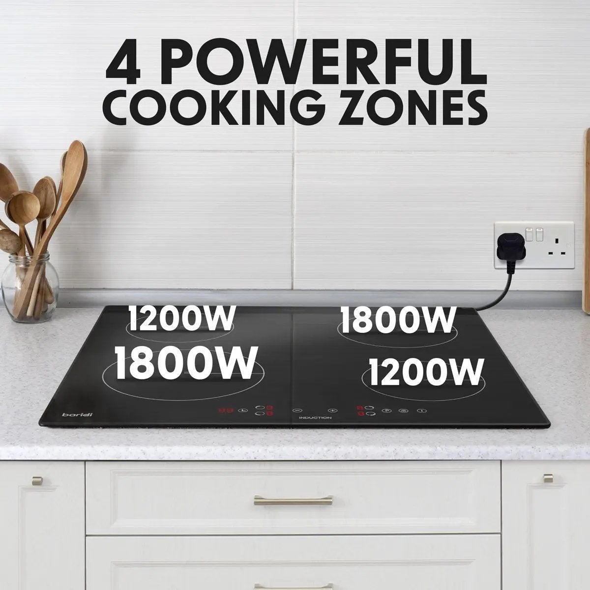 Baridi DH177 60cm Built-In Induction Hob with 4 Cooking Zones 2800W Boost Function 9 Power Levels Touch Control Timer supplied with 13A Plug Baridi